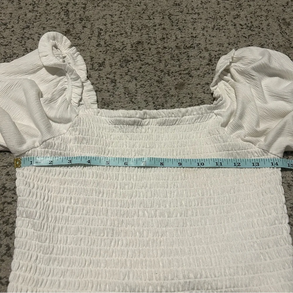 Free People White Brenyce Smocked Puff Sleeve Ruched Crop Size Medium